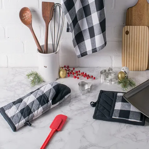 Cotton Plaid Heat Resistant Oven Mitts And Potholders Thickened Non Slip Baking Microwave Insulation Pad Kitchen Cooking