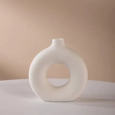 Nordisch Keramik Donut Vase Kreative Kreis Vase Weiß Gesprenkelt Blumentopf Für Moderne Heimdekoration Wohnzimmer Tisch