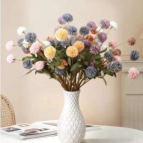 Künstlicher Löwenzahn Chrysanthemen Strauß 5 Köpfe Seide Falsche Blumen Für Zuhause Hochzeit Party Blumen Dekoration Arrangement