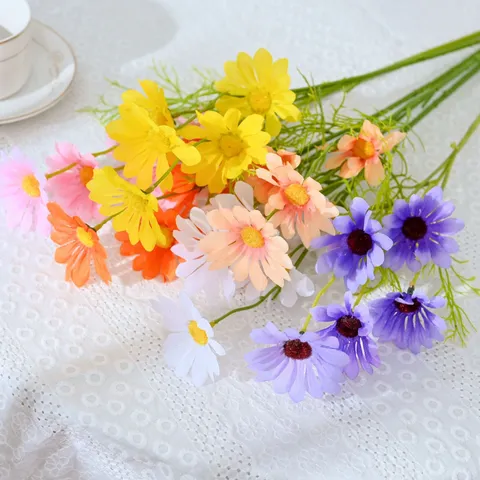 5 Köpfe Holländische Chrysantheme Kamille Künstliche Seidenblumen Strauß Für Zuhause Hochzeit Party Fotografie Requisiten Dekoration