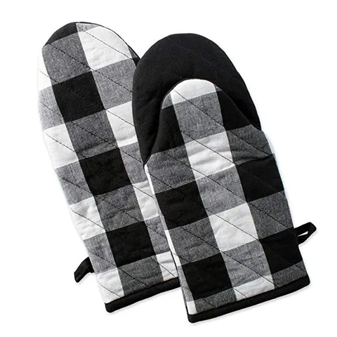 Cotton Kitchen Oven Mitts And Pot Holders Thickened Heat Resistant Plaid Baking Gloves For Cooking Daily Use