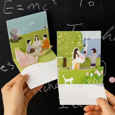 Creative 3D Pop Up Greeting Card Teachers Day Blessing Card With Envelope And Seal Sticker Campus Life Series