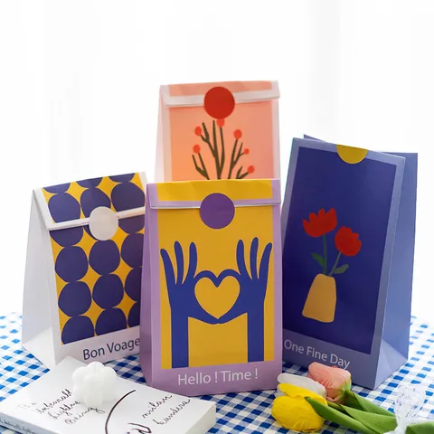 Bolsas de Regalo de Papel Engrasado Estilo Pintura al Óleo Bolsas Planas Bolsas de Embalaje de Caramelos para Fiesta de Cumpleaños de Niños Almacenamiento de Regalos