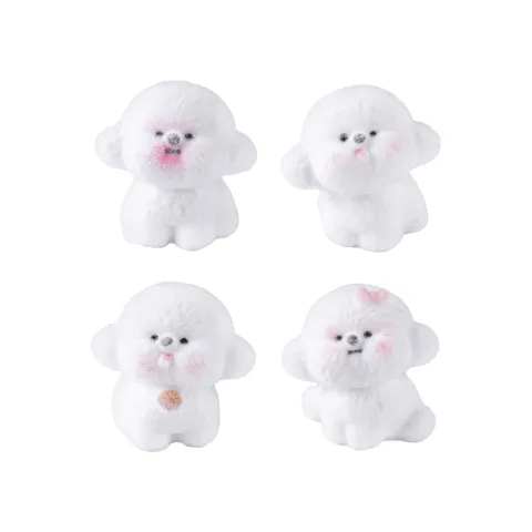Mini Beflockte Harz Weiße Welpen Figuren Kreative Miniatur Hund Statuen Für DIY Puppenhaus Deko Auto Desktop Ornamente Zubehör