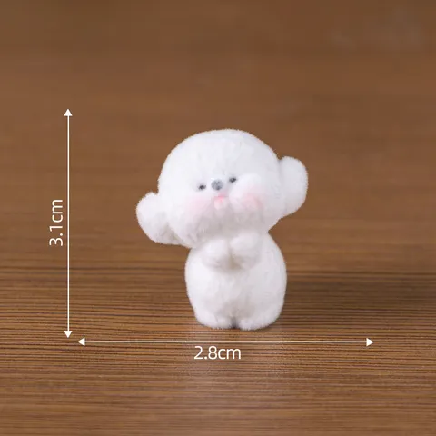 Mini Beflockte Harz Weiße Welpen Figuren Kreative Miniatur Hund Statuen Für DIY Puppenhaus Deko Auto Desktop Ornamente Zubehör