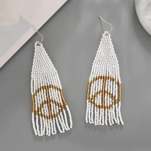 Orecchini Pendenti a Nappa di Perline Fatti a Mano in Stile Boho Etnico Simbolo della Pace Geometrici Colorati per Donna Gioielli Regalo