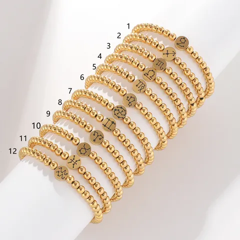 Bracciale Perlinato 12 Segni Zodiacali in Acciaio Inossidabile Personalizzato Oro Argento Ciondoli Costellazione Gioielli da Donna Uomo