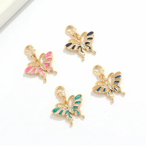 Dijes de Mariposa DIY Colgantes Chapados en Oro Real Cobre Esmalte Diamantes de Imitación para Creación de Joyas Collar Pulsera Accesorios de Joyería Mujer