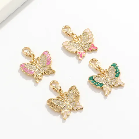 Dijes de Mariposa DIY Colgantes Chapados en Oro Real Cobre Esmalte Diamantes de Imitación para Creación de Joyas Collar Pulsera Accesorios de Joyería Mujer