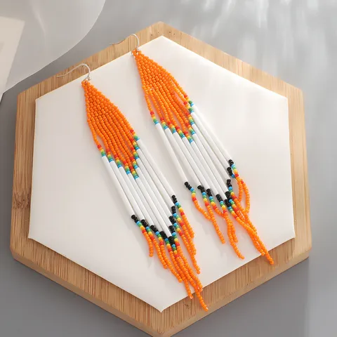 Bohemian Handcrafted Glass Seed Bead Tassel Earrings With Colorful Beads And Copper Tubes Ethnic Long Dangle Drop Jewelry For Women