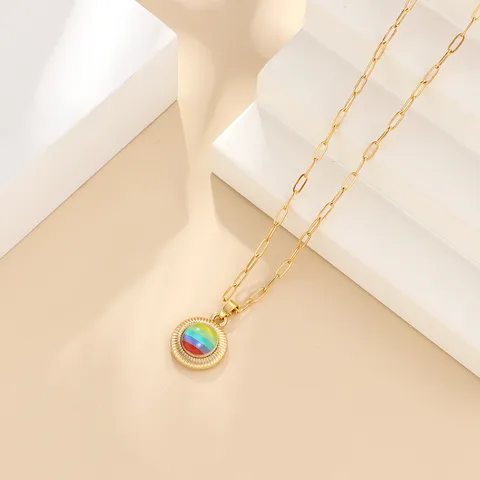 Collana con Pendente a Cuore Tondo in Acetato Arcobaleno con Catena a Graffetta in Acciaio Inossidabile per Donna Gioielli