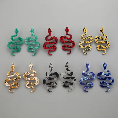 Exaggerated Snake Shaped Acrylic Drop Earrings For Women Long Colorful Printed Pattern Acetate Dangle Earrings Fashion Jewelry Gift