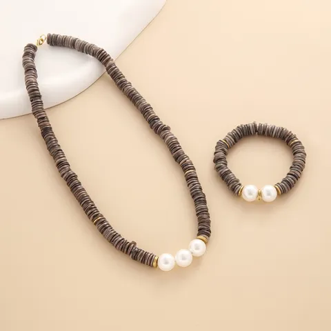 Nische Muschel Künstliche Perle Schmuck Handgefertigt Perlen Kette Armband Boho Muschel Scheibe Schmuck Für Damen