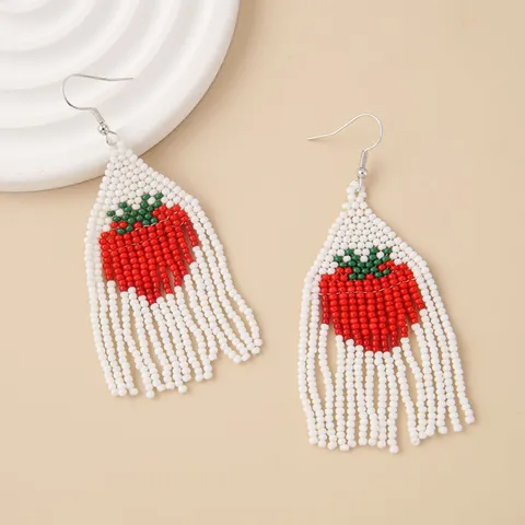 Hand Woven Fruit Tassel Dangle Earrings Seed Bead Strawberry Watermelon Lemon Apple National Style Summer Jewelry Women