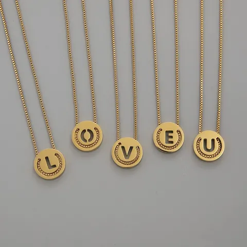 Collana con Pendente Alfabeto Scorrevole in Catena Box in Acciaio Inossidabile Hip Hop Collane di Lettere con Chiusura Rotonda a Iniziale Vuota Alla Moda per Gioielli da Donna Uomo