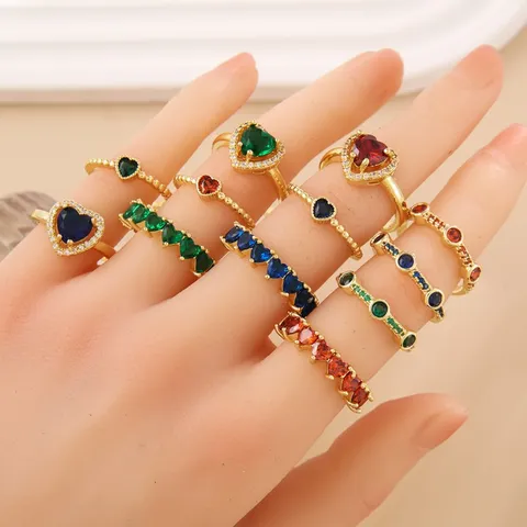 Anello a Cuore in Rame Con Strass alla Moda per Donna Anello Geometrico Aperto Regolabile Stile Ins Gioielli Mano Multicolore