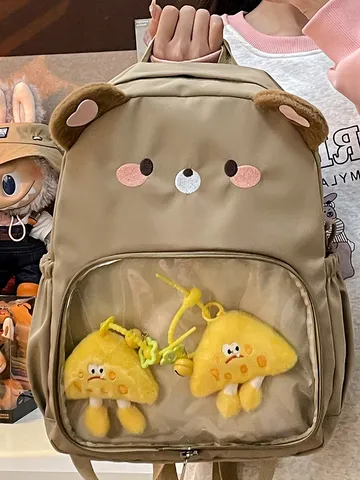 Zaino Ita Bag Cartoon Animal per Ragazze Nylon Grande Capacità Zaino Scolastico Finestra Trasparente Design Cane Orso Gatto Zaino Studente