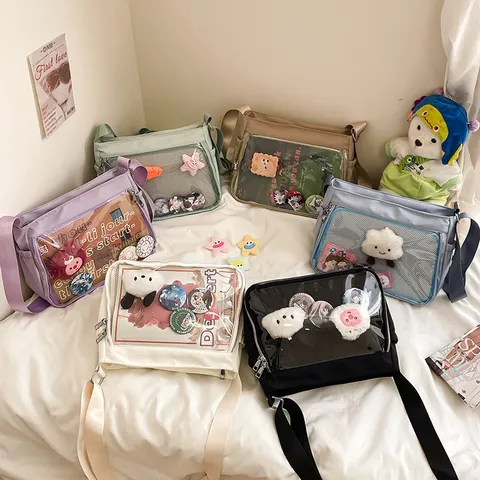 Japanese Anime Style Nylon Itabag Clear PVC Window Messenger Crossbody Bag Large Capacity Shoulder Tote Bag For Women Badge Display