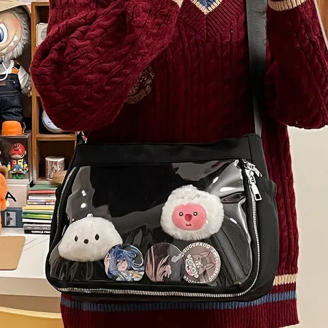 Japanese Anime Style Nylon Itabag Clear PVC Window Messenger Crossbody Bag Large Capacity Shoulder Tote Bag For Women Badge Display