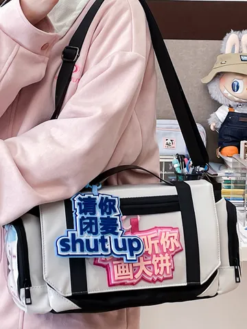 Anime Style Ita Bag Large Capacity Student Crossbody Shoulder Bag For Women Nylon PU Material Transparent Badge Window Display Daily Messenger Bag