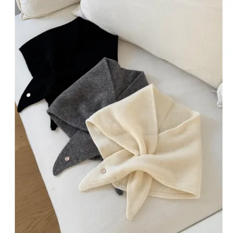 Reine Wolle Schal Für Damen Winter Warm Koreanisch Stil Einstecktuch Weich Perforiertes Design Mode Halstuch Alltag