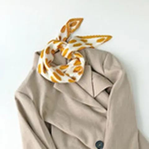 Women Sweet Satin Pleated Square Scarf Geometric Striped Polka Dot Printed Headscarf Neckchief Decorative Hair Band Scarf