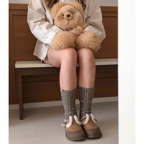 Damen Winter Verdickte Wolle Slouch Socken Einfarbig Warme Mittlere Rohre Gestrickte Socken Freizeitschuhe Thermische Socken