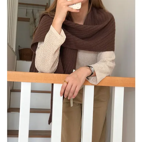 Women Wool Knitted Triangle Scarf Hollow Out Warm Shawl Winter Casual Fashion Solid Color Elegant Wrap