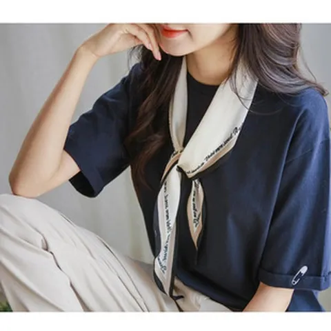 Foulard in Raso Stretto da Donna Chic Coreano con Stampa a Lettere Fascia per Capelli a Striscia Lunga Accessori di Moda