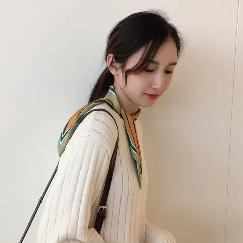 Écharpe en Soie Satin Mode pour Femmes Imprimé Géométrique Longue Écharpe Étroite Foulard Ruban de Sac Accessoire de Cheveux