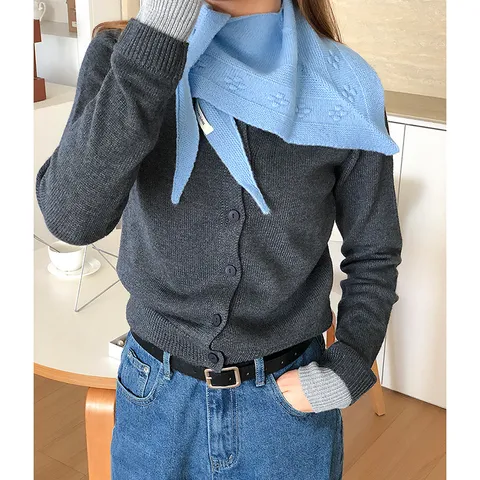 Solid Color Wool Triangle Scarf Women Winter Warm Retro Shawl Fashion Versatile Knitted Neckerchief Festive Red Scarf