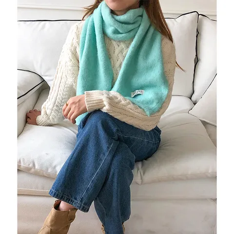 Koreanischer Stil Einfarbig Gestrickter Schal Für Damen Dick Warm Weich Langschal Soft Touch Herbst Winter Pendeln Täglich Wickelschal