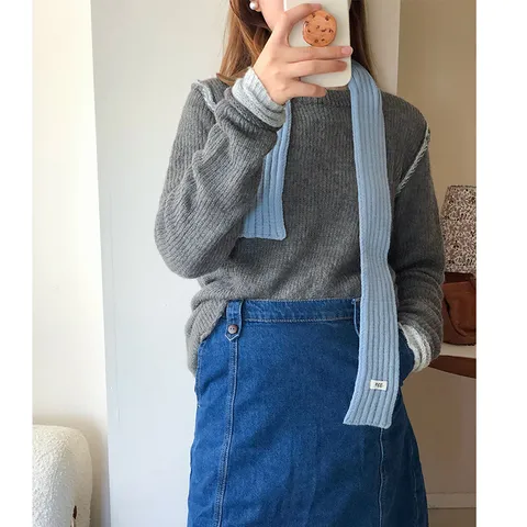 Bufanda De Punto De Poliéster De Color Sólido Minimalista Para Mujer Corbata De Cinta Decorativa Delgada Estrecha Bufanda Elegante Cálida De Invierno Para Mujer