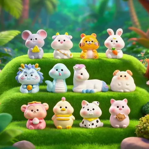 Cute Resin Zodiac Animal Figurines Mini Cartoon Chinese Zodiac Ornaments Desktop Decor Micro Landscape Accessories