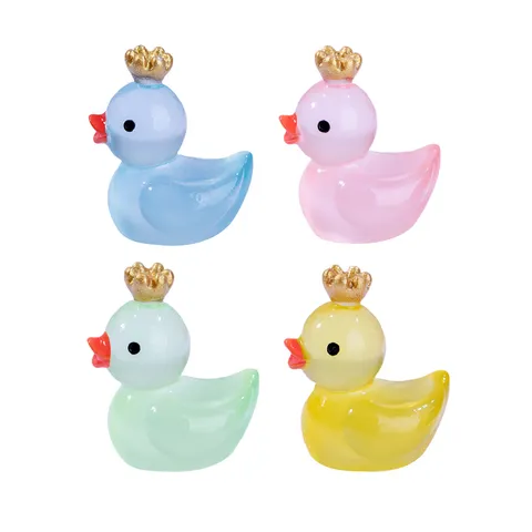 Luminous Crown Little Yellow Duck Resin Figurine Miniature Micro Landscape Aquarium Decor Cute Animal Ornament Desktop Toy