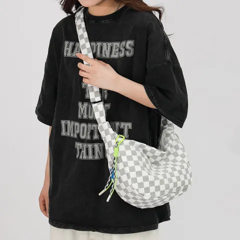 Harajuku-Stil Nylon Schachbrettmuster Kariert Umhängetasche Lässig Knöchelform Schultertasche Für Schüler Schule Täglich Unisex