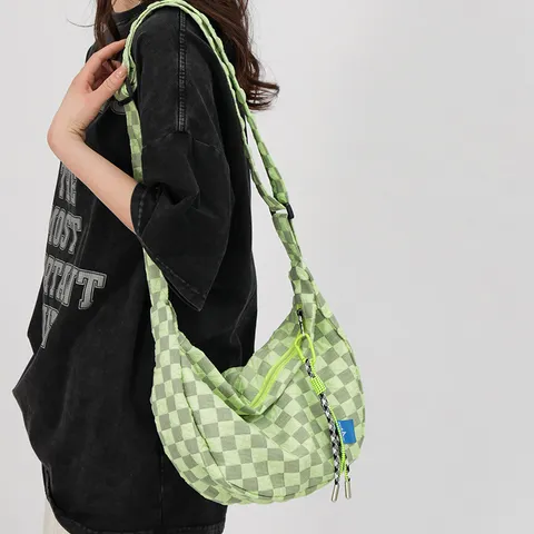 Harajuku-Stil Nylon Schachbrettmuster Kariert Umhängetasche Lässig Knöchelform Schultertasche Für Schüler Schule Täglich Unisex