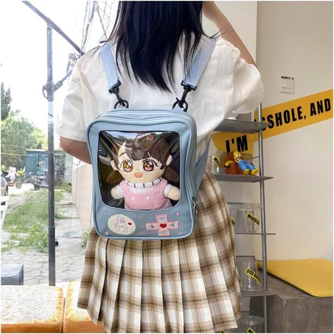 Mochila Ita Bag con Diseño de Consola de Juegos Linda de Cuero PU Cosido Insignia de Conejo de Dibujos Animados para Niñas Adolescentes