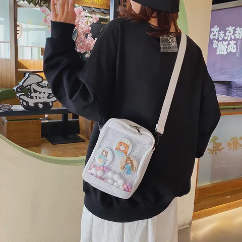 Bolso Bandolera Transparente Itabag Kawaii Japonés Ventana Clara Bolso Ita Lindo para Estudiantes con Pompon