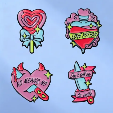 Cool Alloy Enamel Brooch Heart Potion Bottle Dagger Badge Subculture Slogan Pin Clothing Backpack Accessories For Men Women
