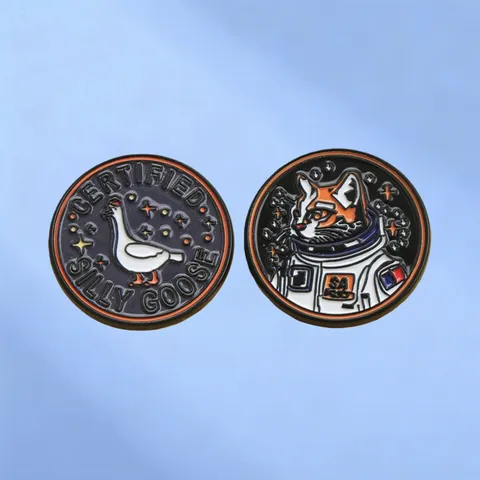 Cute Cartoon Alloy Baked Enamel Round Brooch Pin Astronaut Cat Silly Goose Badge Pack Clothing Accessories Jewelry Gift For Kids Friend