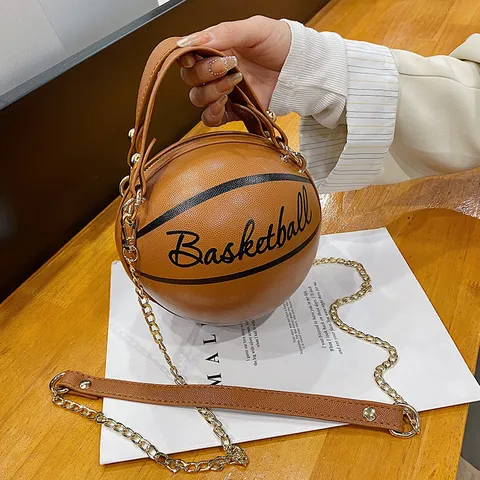 Damen Basketball Geformte Handtasche Neuheit PU Leder Ball Umhängetasche Mit Metall Kettenriemen Runde Schultertasche Täglich Street