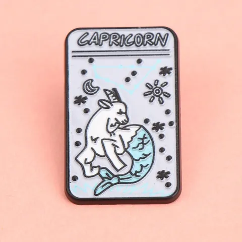 Alloy Brooch Tarot Card Capricorn Constellation Badge Mysterious Style Baked Paint Geometric Pin For Clothes Bag Decor Unisex Gift Jewelry