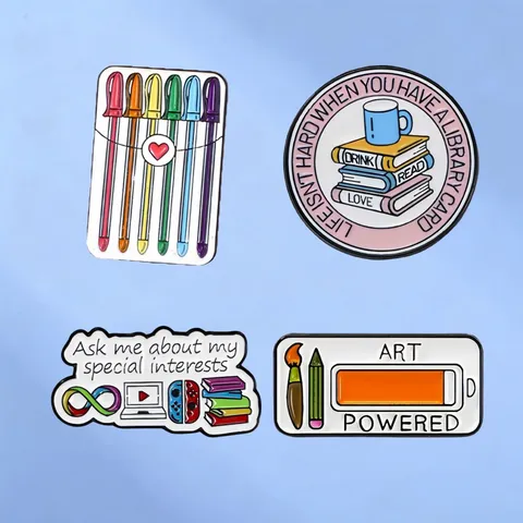 Artistic Reading Enamel Brooch Pin Cartoon Stationery Rainbow Pencil Alloy Badge For Backpacks Clothes Accessories Unisex Jewelry Gift