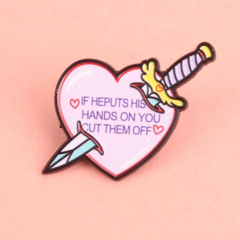 Punk Alloy Heart Dagger Enamel Brooch Letter Print Badge Lapel Pin Jewelry Gift For Backpack Jacket Apparel Unisex Accessories