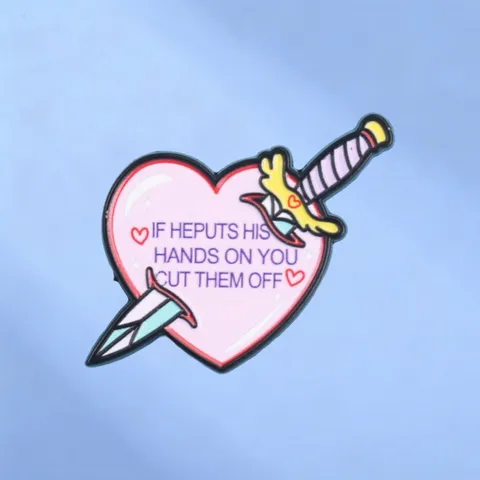 Punk Alloy Heart Dagger Enamel Brooch Letter Print Badge Lapel Pin Jewelry Gift For Backpack Jacket Apparel Unisex Accessories
