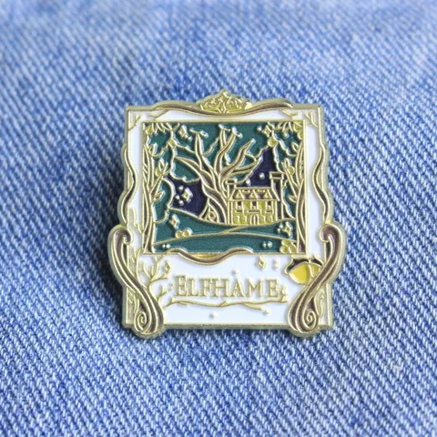 Vintage Sprookje Elfhame Emaillen Broche Metalen Badge Kasteel Bos Huis Reversspeld Sieraden Cadeau Voor Tas Kleding Accessoires