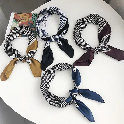 Pañuelo Cuadrado de Satén con Lunares Geométricos para Mujer Elegante Estampado Chal Cuello Otoño Invierno Chic Neck Wrap