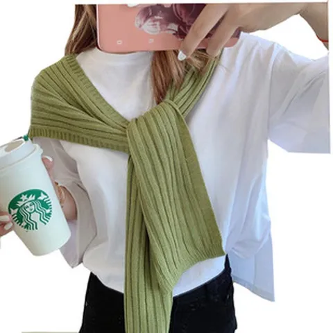 Koreanischer Stil Rippstrick Schultertuch Für Damen Falsches Zweiteiliges Dekoratives Kleines Halstuch Batik Stricktuch Für Frühling Herbst