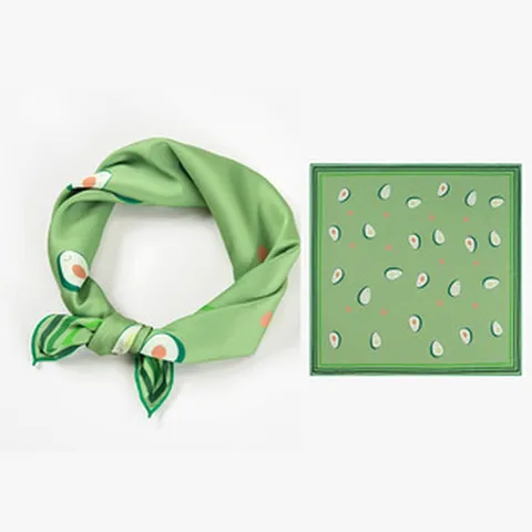 Elegante Vierkante Satijnen Sjaal Met Avocado-Print Voor Dames Groene Zijde-Look Halstuch Dagelijks Accessoire